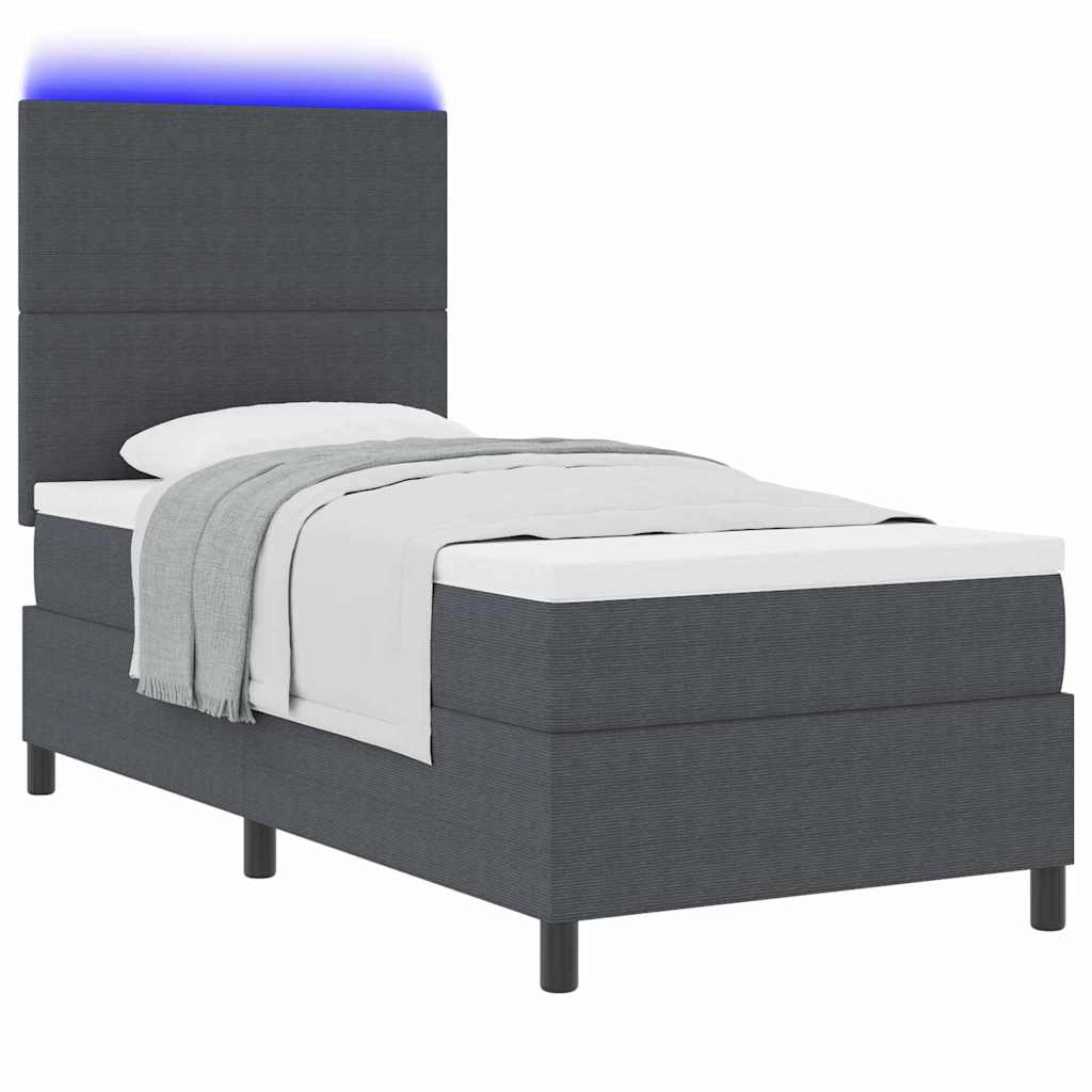 LED Boxspringbett Dunkelgrau und Weiß 90 x 200 cm Cordstoff