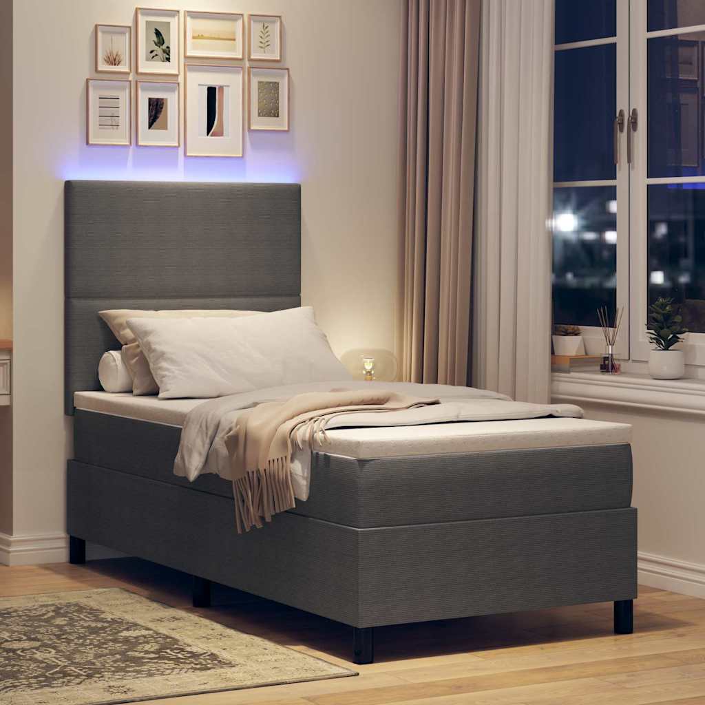 LED Boxspringbett Hellgrau und Weiß 100 x 200 cm Cordstoff