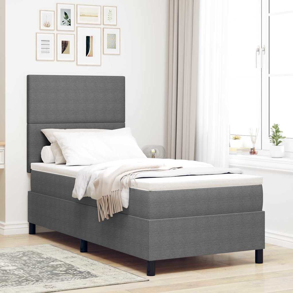 LED Boxspringbett Hellgrau und Weiß 100 x 200 cm Cordstoff