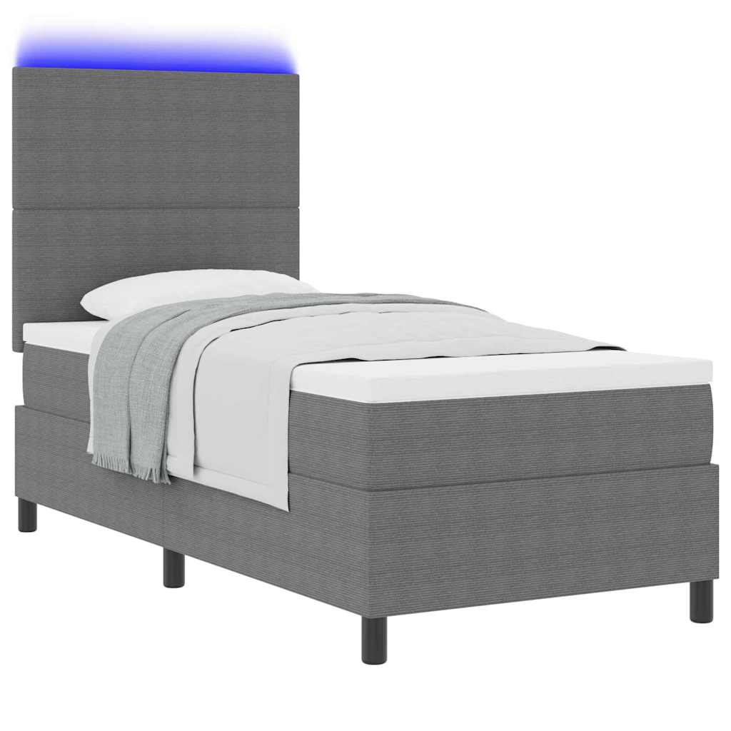 LED Boxspringbett Hellgrau und Weiß 100 x 200 cm Cordstoff