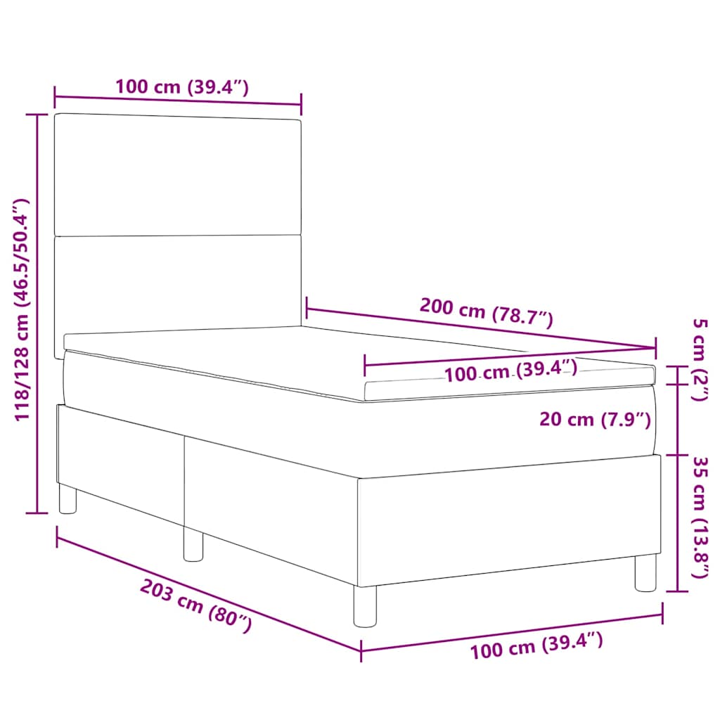 LED Boxspringbett Hellgrau und Weiß 100 x 200 cm Cordstoff
