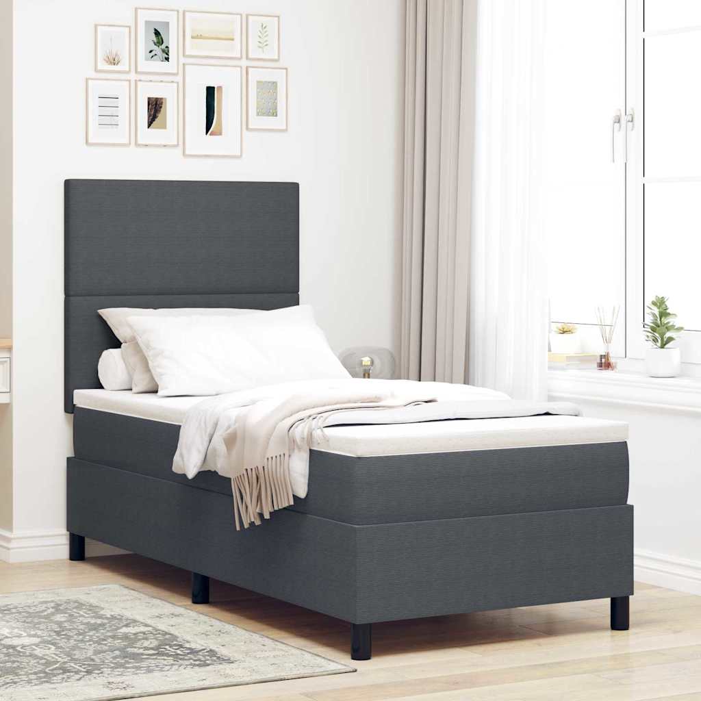 Boxspringbett Dunkelgrau und Weiß 203 x 100 x 128 cm Cordstoff