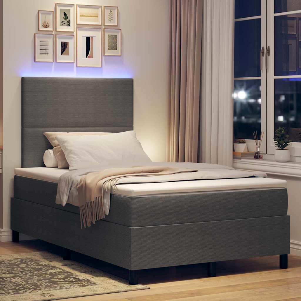 LED Boxspringbett Hellgrau und Weiß 120 x 190 cm Cordstoff