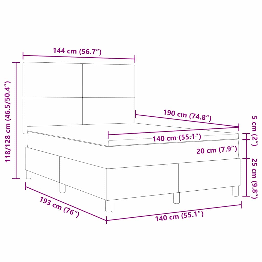 LED Boxspringbett Dunkelgrau und Weiß 140 x 190 cm Cordstoff