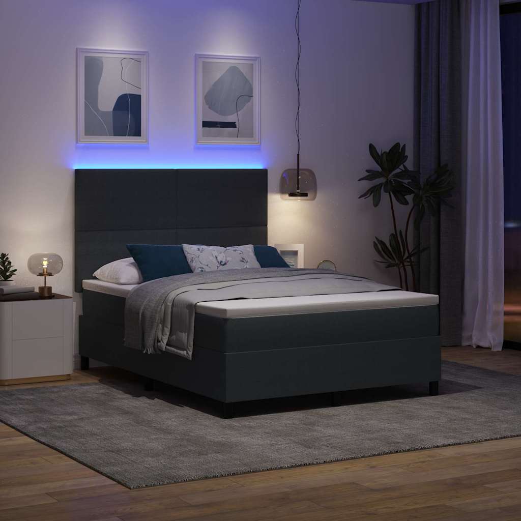 LED Boxspringbett Dunkelgrau und Weiß 160 x 200 cm Cordstoff