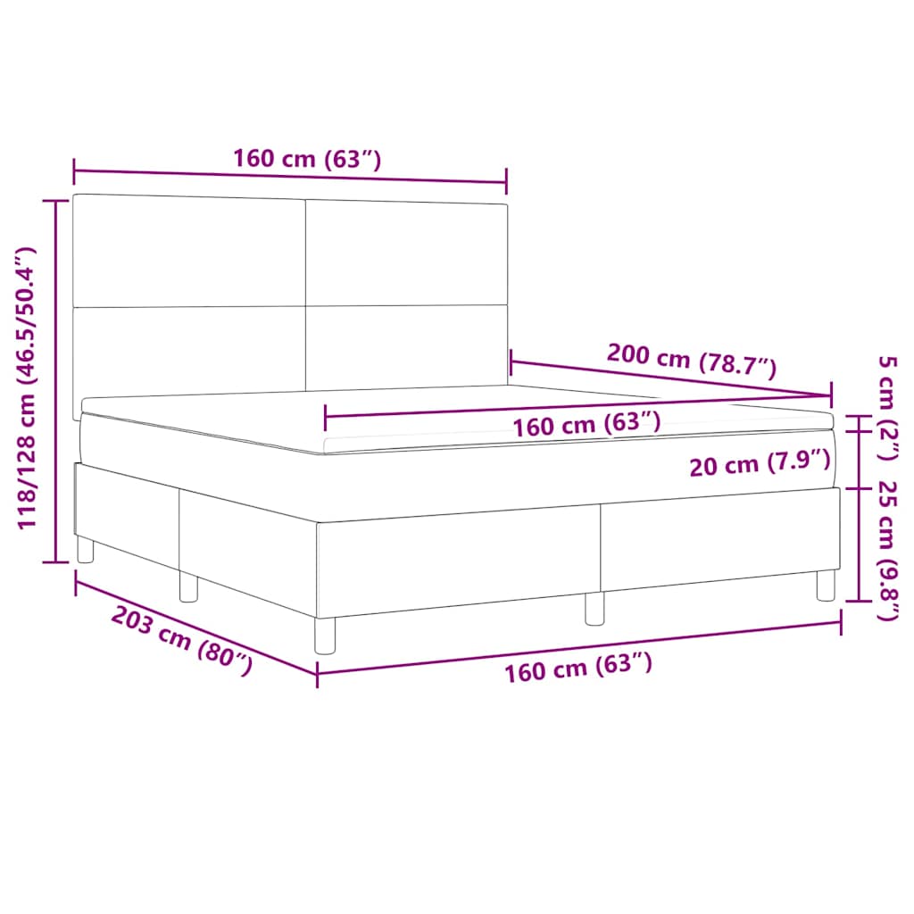 LED Boxspringbett Dunkelgrau und Weiß 160 x 200 cm Cordstoff