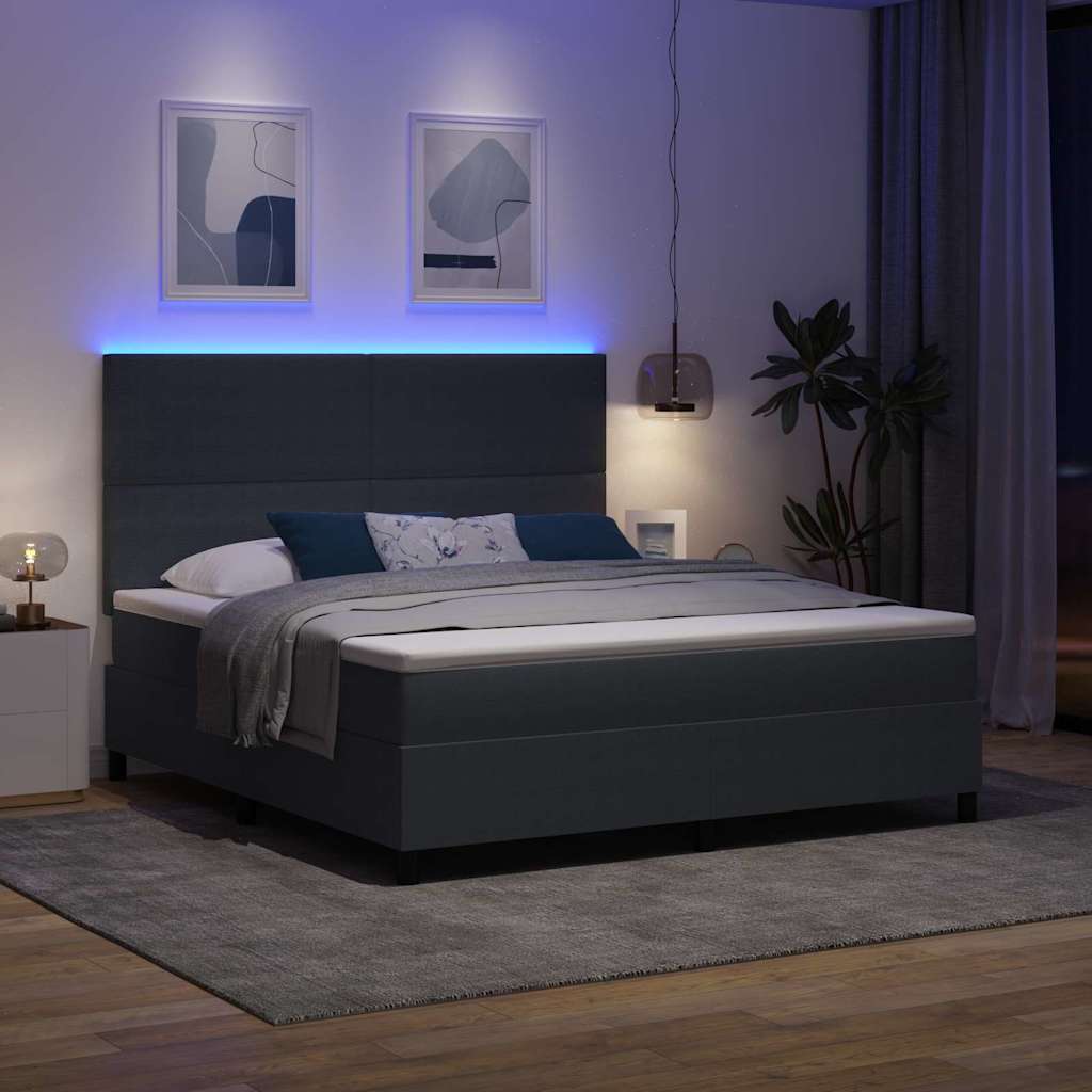 LED Boxspringbett Dunkelgrau und Weiß 180 x 200 cm Cordstoff