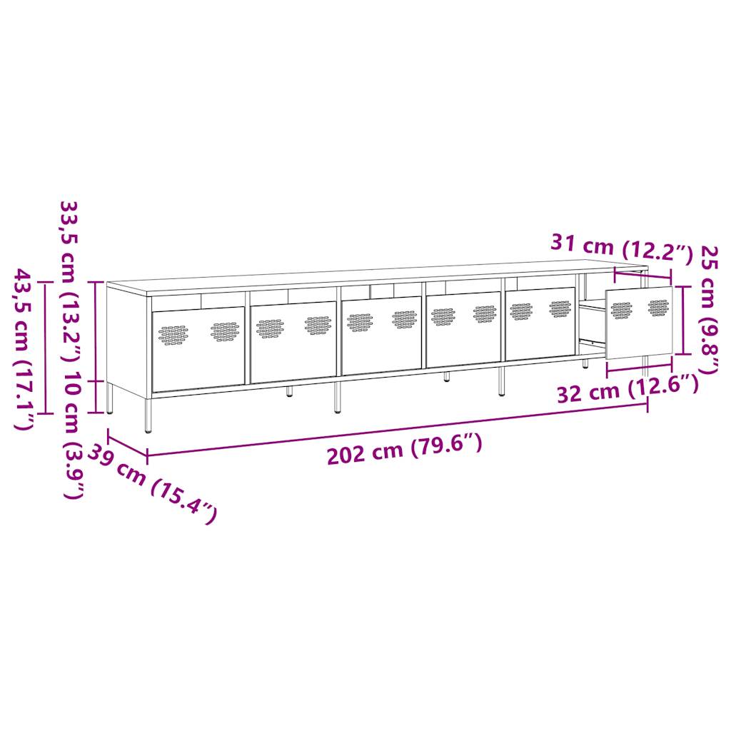 TV-Schrank Senfgelb 202x39x43,5 cm Kaltgewalzter Stahl
