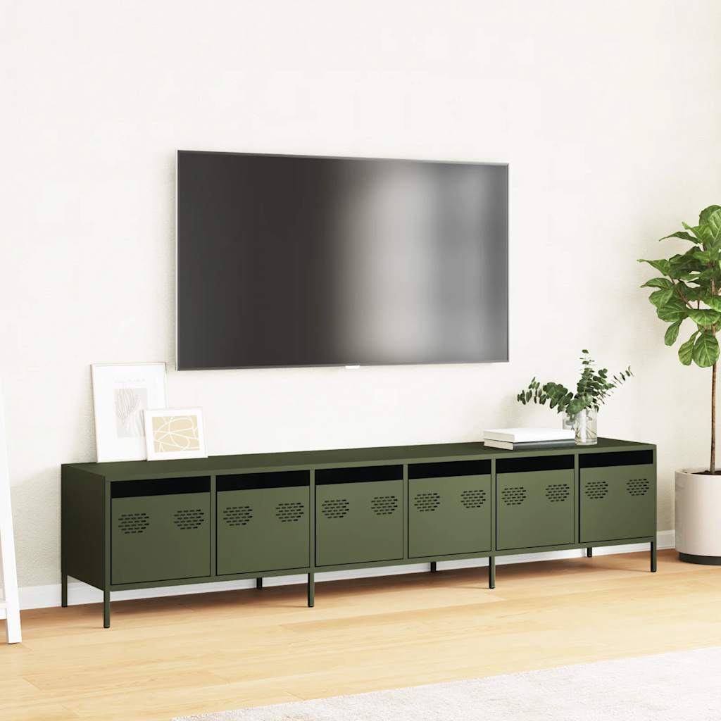 Meuble TV vert olive 202x39x43,5 cm Acier laminé à froid