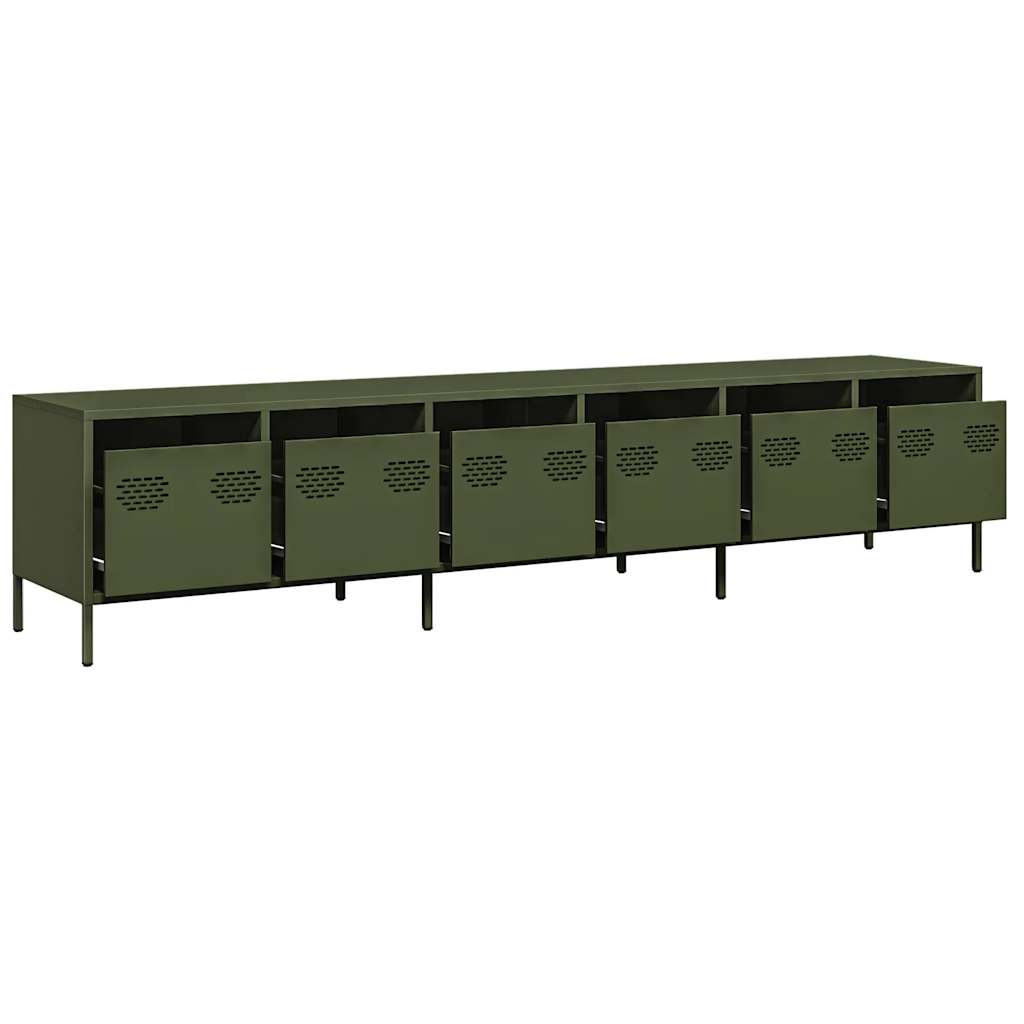 Meuble TV vert olive 202x39x43,5 cm Acier laminé à froid