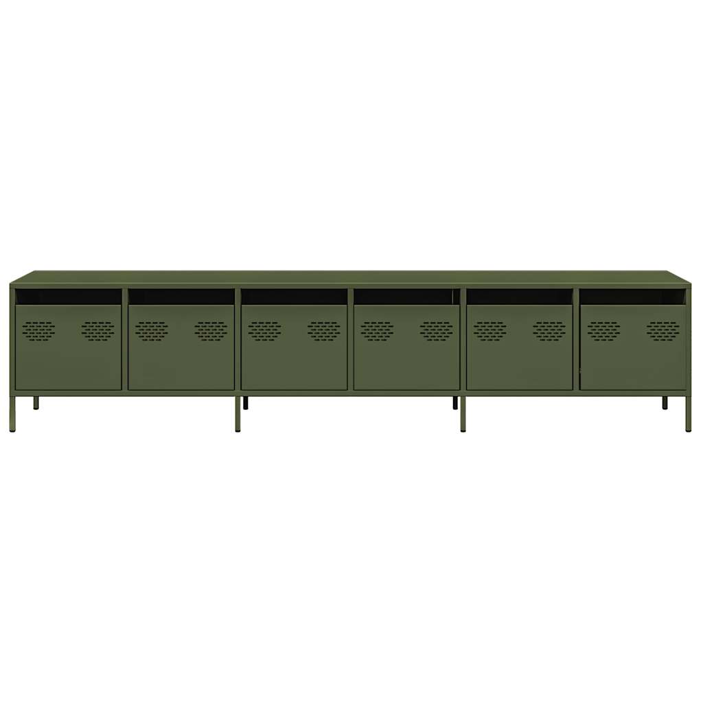 Meuble TV vert olive 202x39x43,5 cm Acier laminé à froid