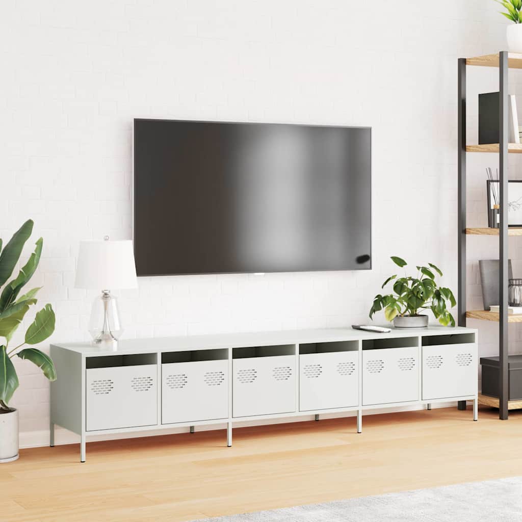 Meuble TV blanc 202x39x43,5 cm acier laminé à froid