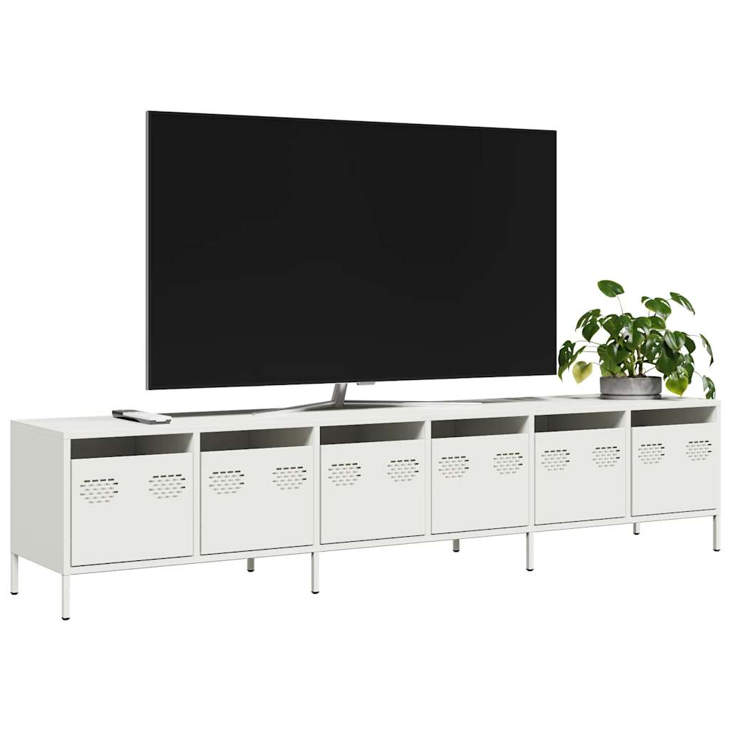 Meuble TV blanc 202x39x43,5 cm acier laminé à froid
