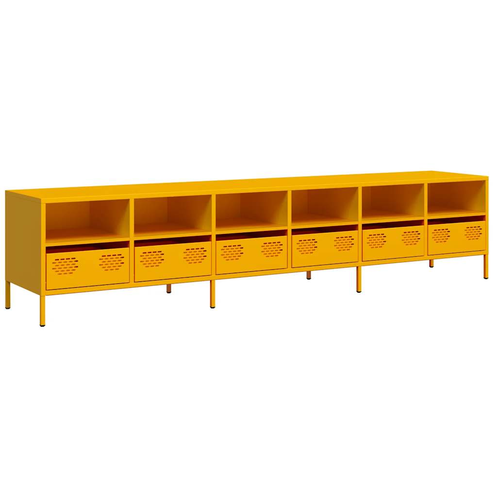 Meuble TV jaune moutarde 202x39x43,5 cm Acier laminé à froid