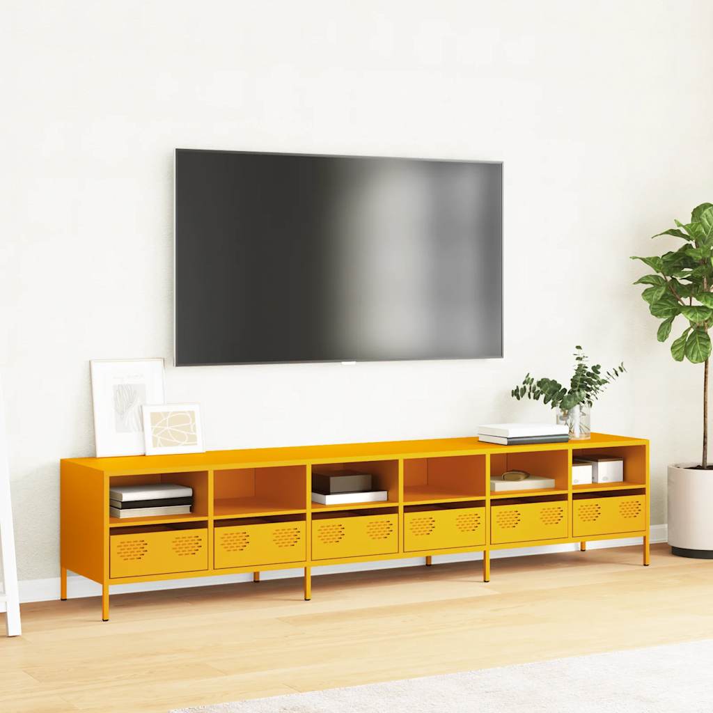 Meuble TV jaune moutarde 202x39x43,5 cm Acier laminé à froid