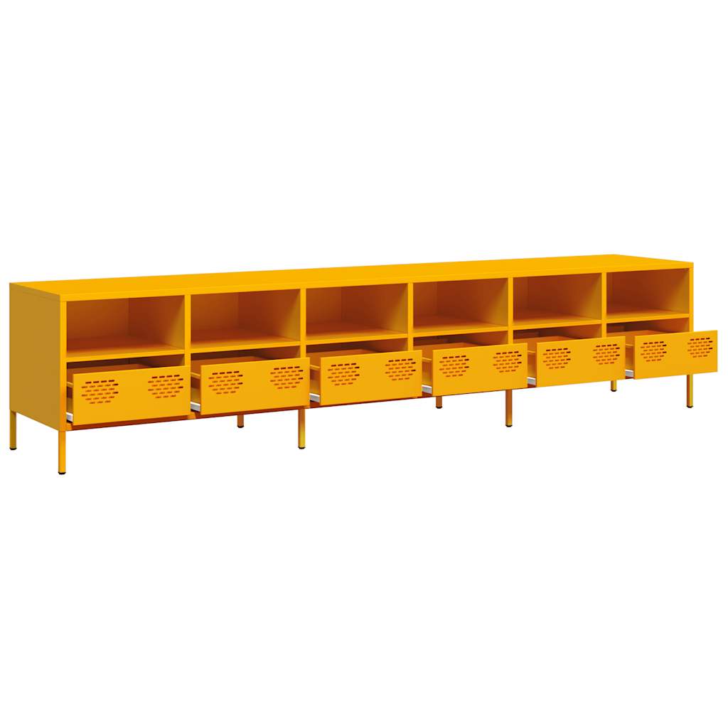 Meuble TV jaune moutarde 202x39x43,5 cm Acier laminé à froid