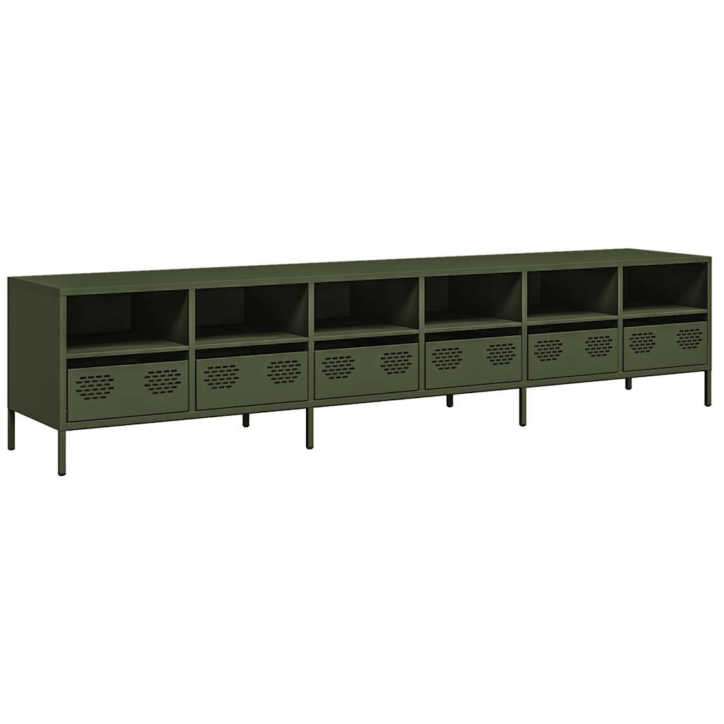 Meuble TV vert olive 202x39x43,5 cm Acier laminé à froid