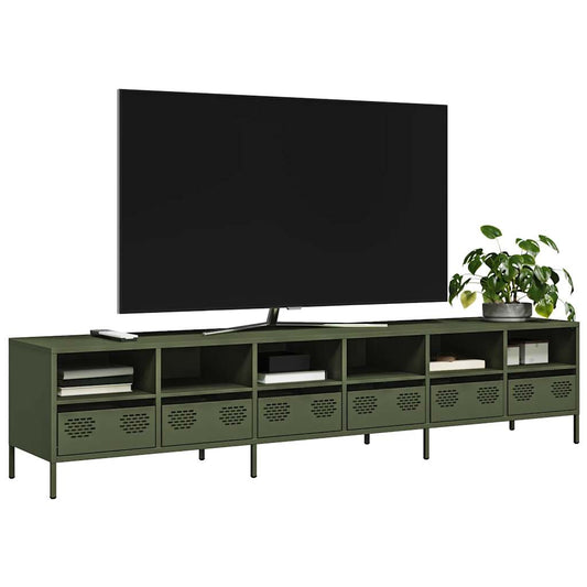 Meuble TV vert olive 202x39x43,5 cm Acier laminé à froid