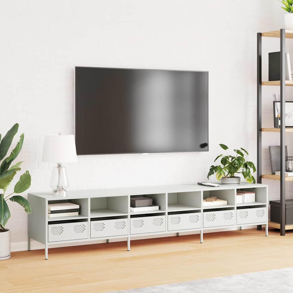 Meuble TV blanc 202x39x43,5 cm acier laminé à froid