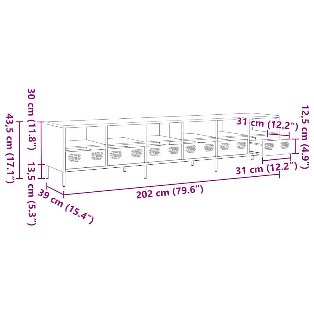 TV-Schrank Weiß 202x39x43,5 cm Kaltgewalzter Stahl