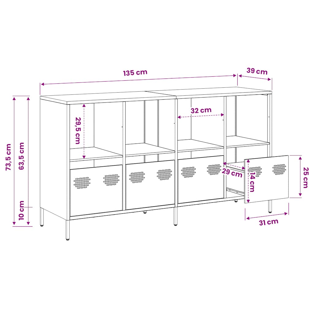 Sideboard Schwarz 135x39x73,5 cm Kaltgewalzter Stahl