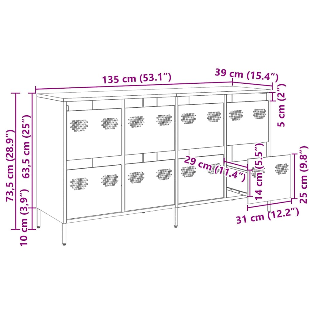 Sideboard Weiß 135x39x73,5 cm Kaltgewalzter Stahl