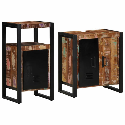 Badezimmermöbel Set mit Regal 2 pcs Braun recyceltes Massivholz