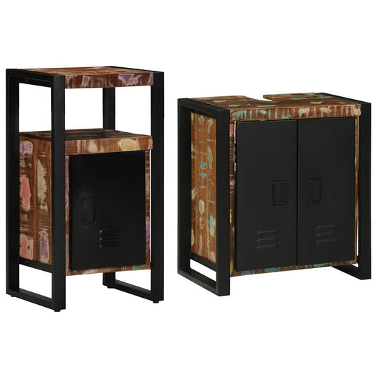 Badezimmermöbel Set mit Regal 2 pcs Braun recyceltes Massivholz