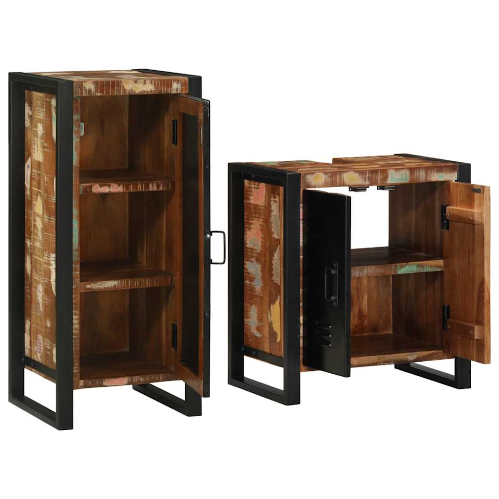 Badezimmermöbel Set mit Regal mit Tür 2 pcs Massives Altholz