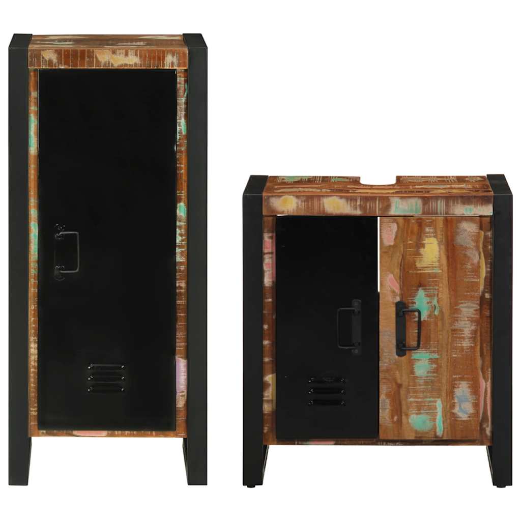 Badezimmermöbel Set mit Regal mit Tür 2 pcs Massives Altholz