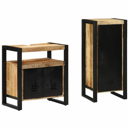 Badezimmermöbel-Set 2 Stk. Braun und Schwarz Massivholz Mango