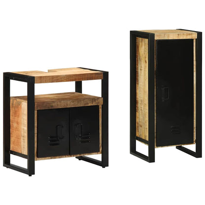 Badezimmermöbel-Set 2 Stk. Braun und Schwarz Massivholz Mango