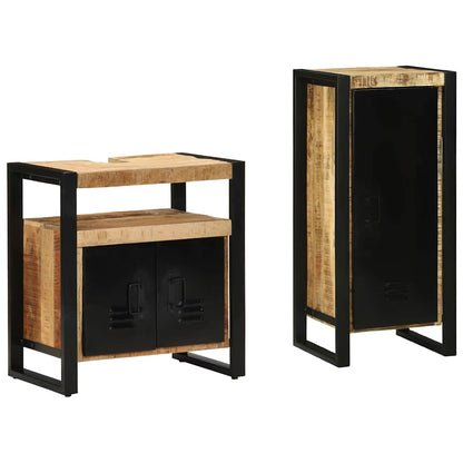Badezimmermöbel-Set 2 Stk. Braun und Schwarz Massivholz Mango