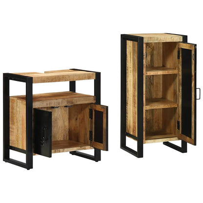 Badezimmermöbel-Set 2 Stk. Braun und Schwarz Massivholz Mango