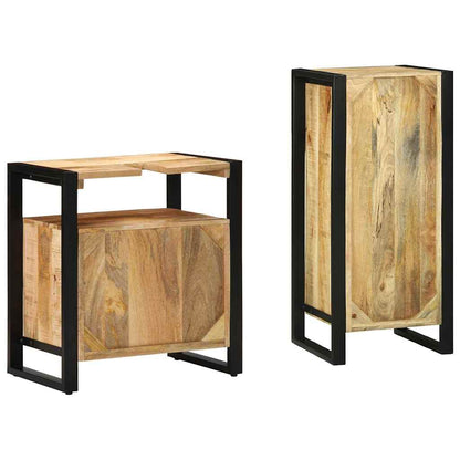 Badezimmermöbel-Set 2 Stk. Braun und Schwarz Massivholz Mango