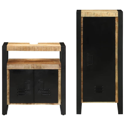 Badezimmermöbel-Set 2 Stk. Braun und Schwarz Massivholz Mango