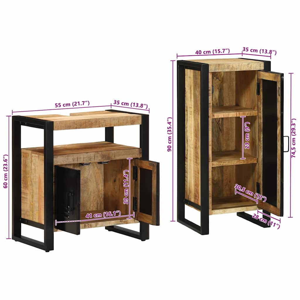 Badezimmermöbel-Set 2 Stk. Braun und Schwarz Massivholz Mango