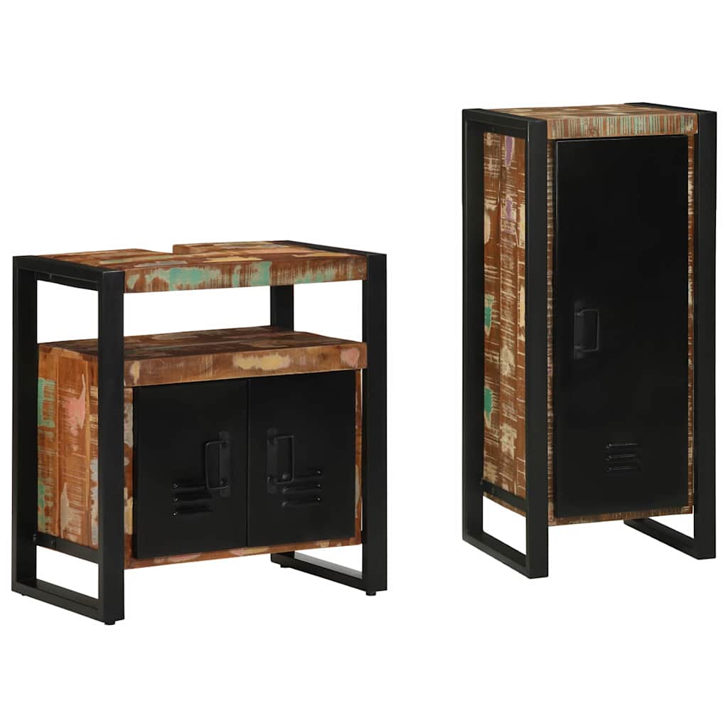 Badezimmermöbel Set mit Regal 2 pcs Mehrfarbig Massives Altholz