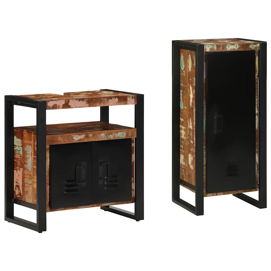 Badezimmermöbel Set mit Regal 2 pcs Mehrfarbig Massives Altholz