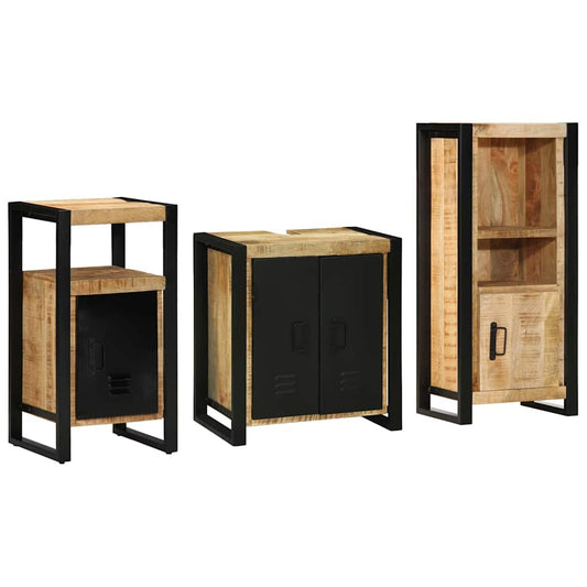 Badezimmermöbel Set mit Regal 3 pcs Braun Massives Mango-Holz