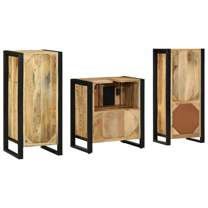 Badezimmermöbel-Set 3 Stk. Braun und Schwarz Massivholz Mango