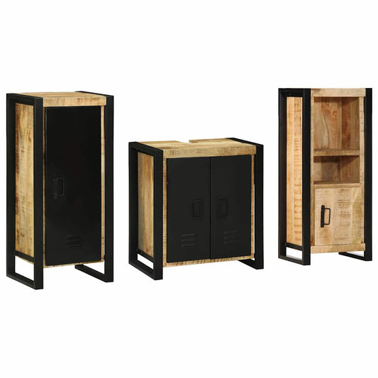 Badezimmermöbel Set mit Regal 3 pcs Braun Massives Mango-Holz