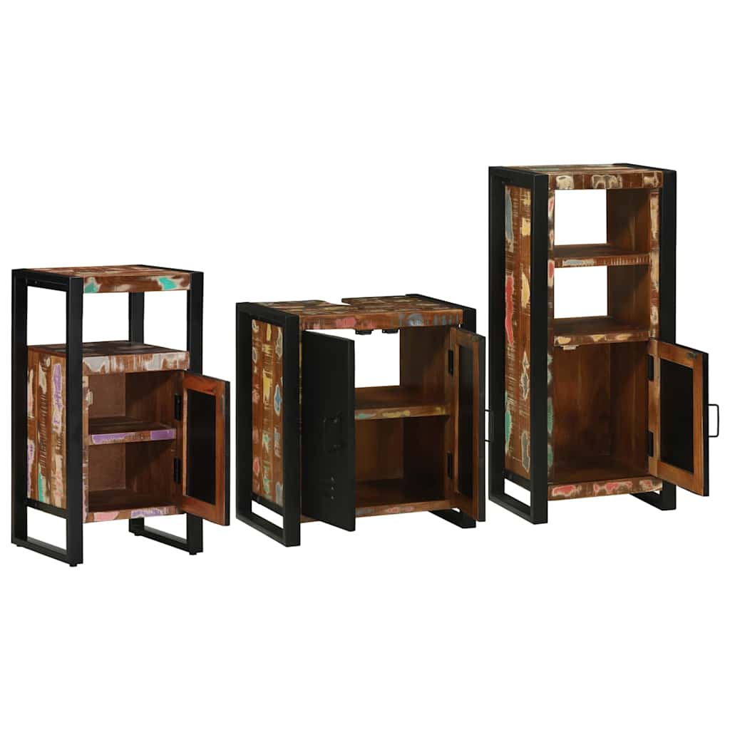 Badezimmermöbel-Set 3 stk. Mehrfarbig und Schwarz