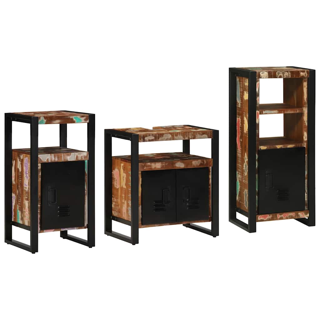 Badezimmermöbel-Set mit Regal 3 pcs Massives upgecyceltes Holz