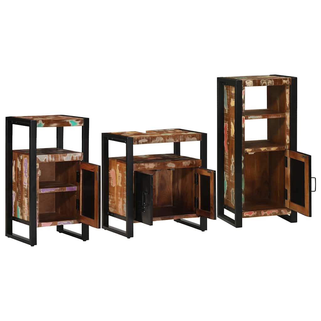 Badezimmermöbel-Set mit Regal 3 pcs Massives upgecyceltes Holz