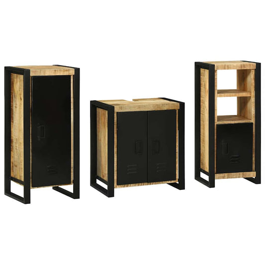 Badezimmermöbel Set mit Regal 3 pcs Braun Massives Mango-Holz