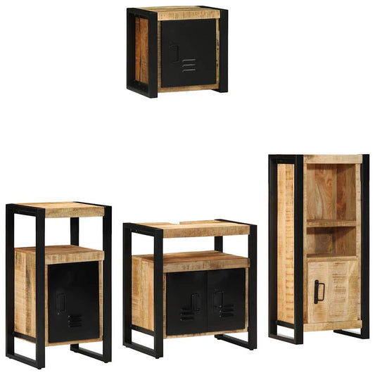 Badezimmermöbel Set mit Regal 4 pcs Braun Massives Mango-Holz