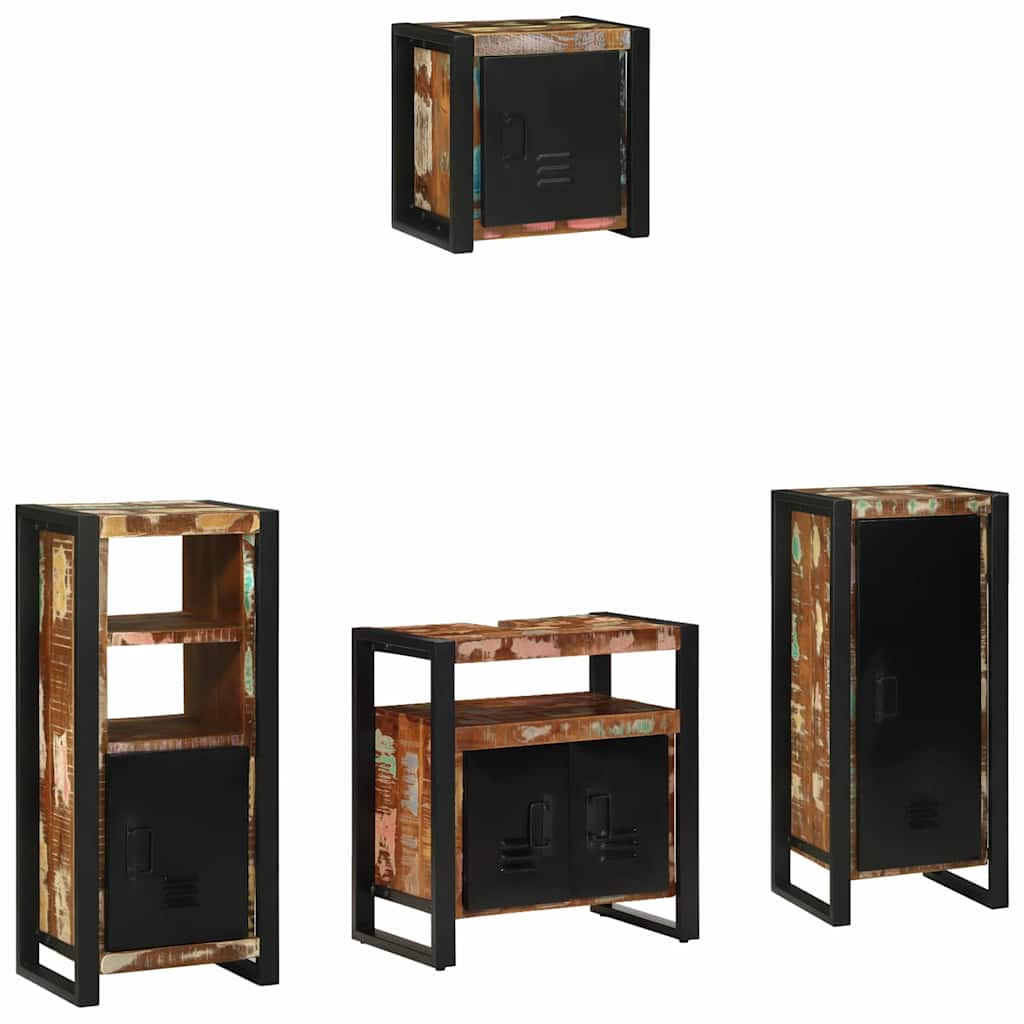Badezimmermöbel-Set mit Regal 4 pcs Mehrfarbig Massives Altholz