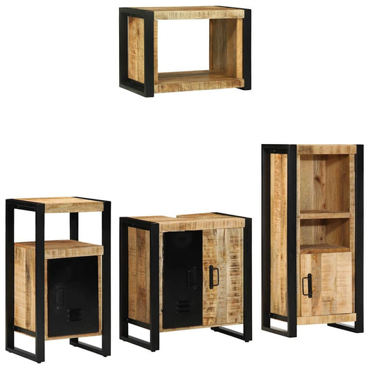 Badezimmermöbel Set mit Regal 4 pcs Braun Massives Mango-Holz
