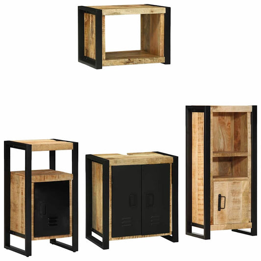 Badezimmermöbel Set mit Regal 4 pcs Braun Massives Mango-Holz